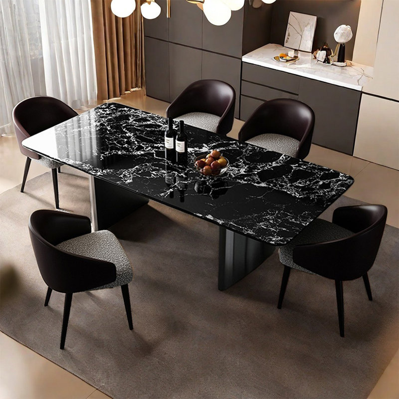 Ensemble de table à manger rectangulaire moderne en marbre de luxe moderne, H 29,52 po x L 70,86 po x l 35,43 po