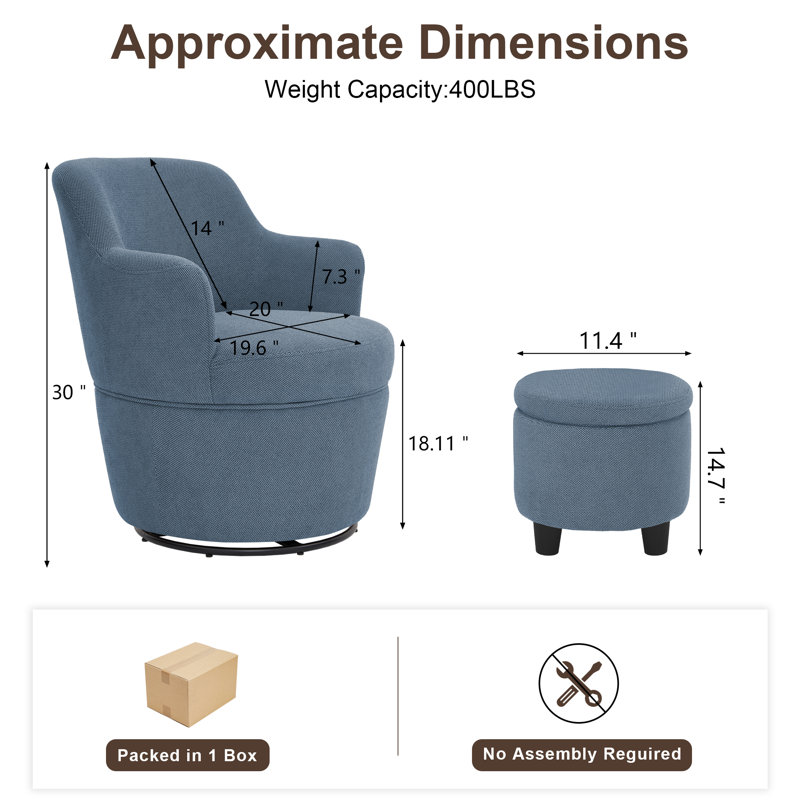 Fauteuil demi-tonneau pivotant avec rangement 360 °, Bleu