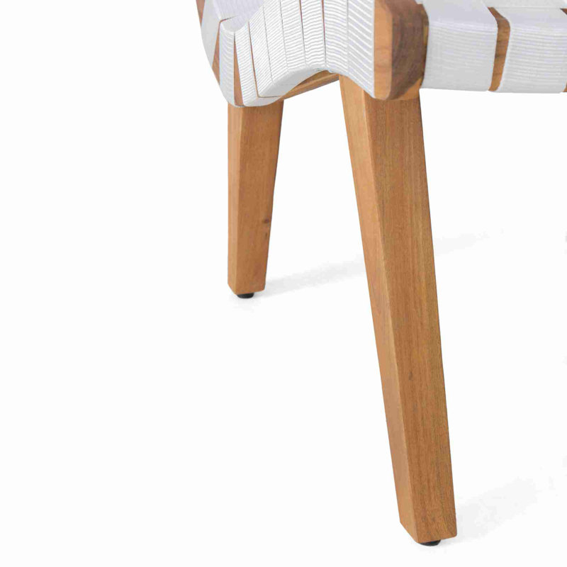 Ensemble de conversation d'extérieur en bois d'acacia et corde 3 pièces, blanc et teck