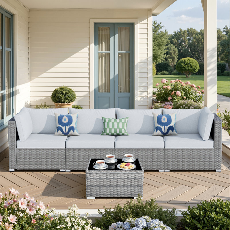 4 - Person Patio Conversation Set with Cushions, Gray, No