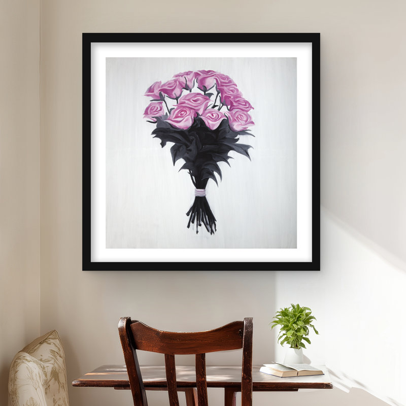 Bouquet de roses - Décoration florale encadrée avec passe-partout