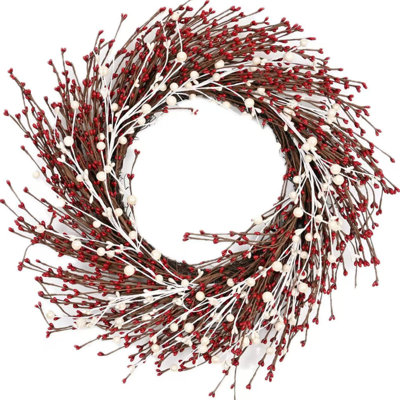 24" Farmhouse Artificial Berry Pip Twig Winter Christmas Wreath For Front Door
