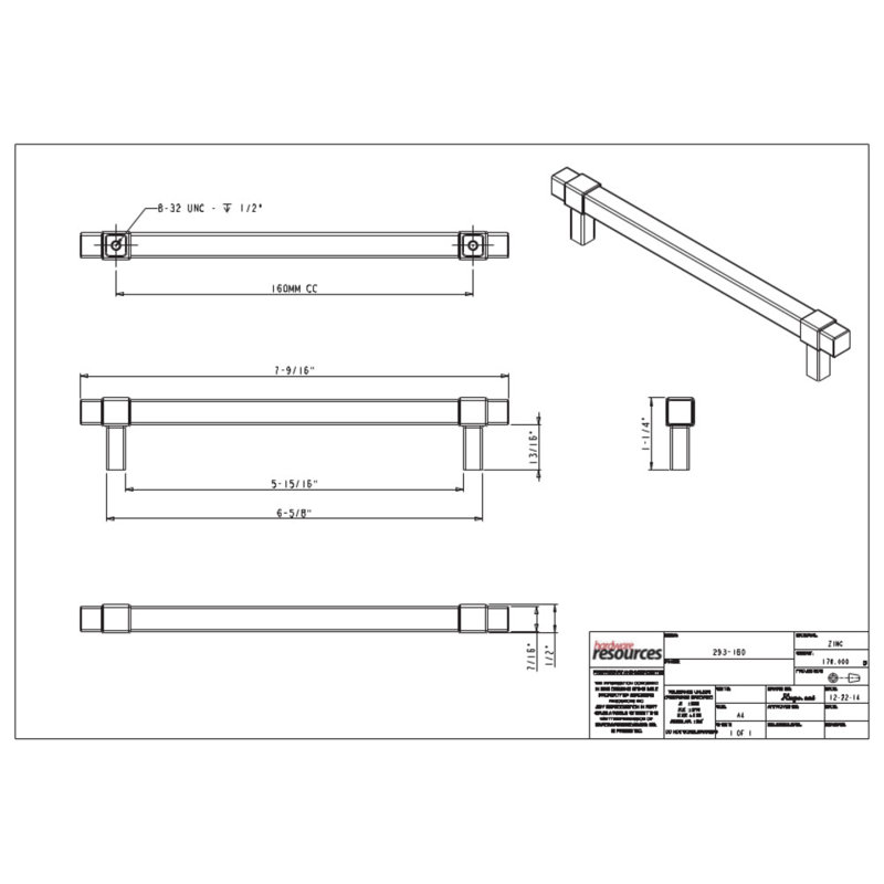 Zane Bar Pull, Brushed Pewter, 5 1/16"