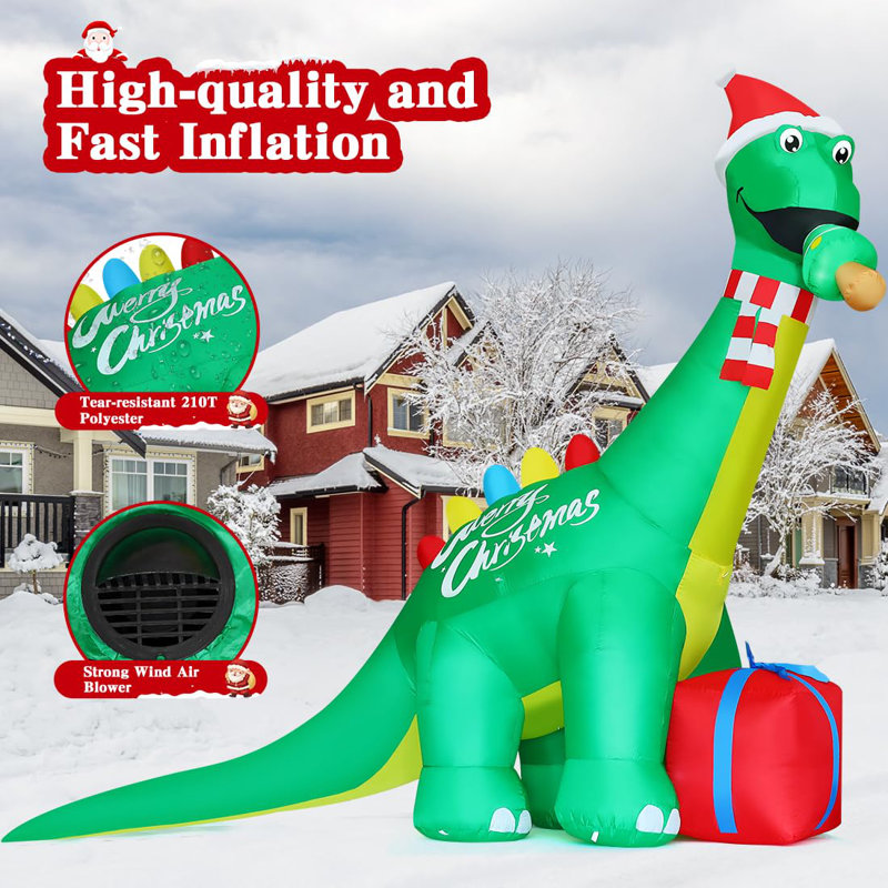 Christmas Inflatables 11.8 FT Christmas Dinosaur Inflatable Eating Xmas Tree with Built-in LEDs