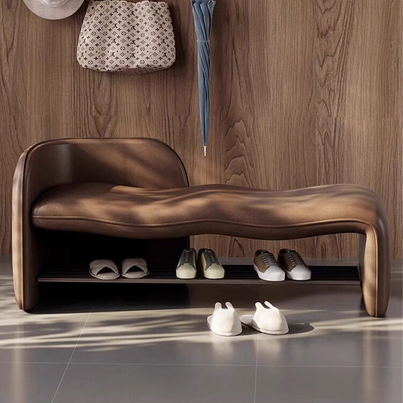 Banc d'entrée 55,25 po en microfibre moderne et minimaliste brun, 23.62" H x 55.12" W x 14.96" D