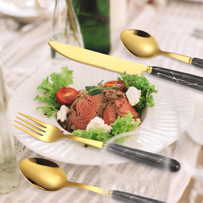 24-Piece Stainless Steel Flatware Set With Handle For 6, Includes Cutlery Holder ()