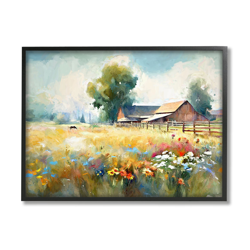 Ba-667-Floater Barn In Meadow, peinture encadrée sur toile par Ramona Murdock, peinture, Cadre simple gris