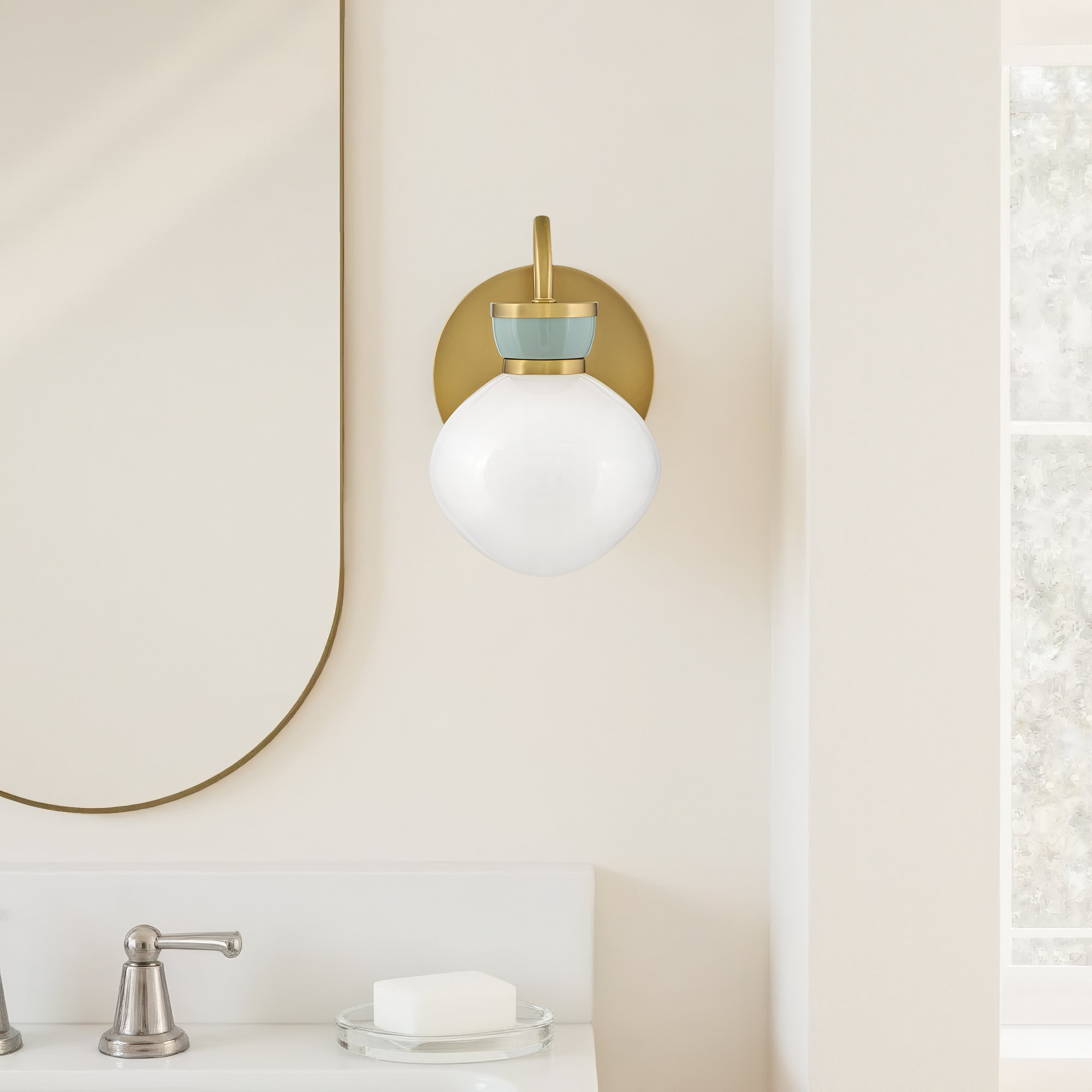 Lucy Single Light Schoolhouse Bath Vanity Wall Sconce with Cased Opal Glass, Bronze