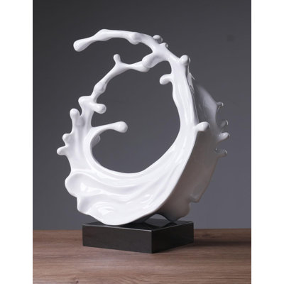 Abstract Sculpture Decor Modern Arts Sea Wave Figurine Table Centerpiece Statue Polyresin White 16.5 Inch