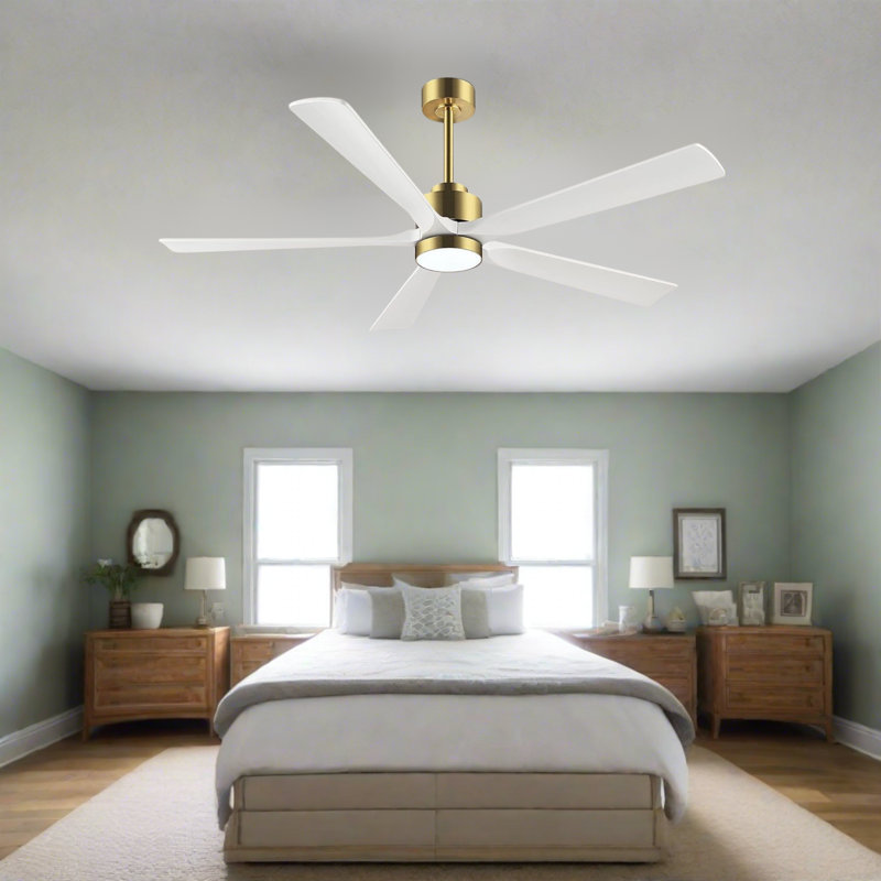 Ventilateur de plafond 60 po avec lumières DEL Leresa, Or avec pales blanches