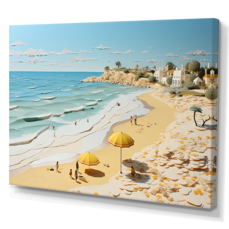 Ambre Coastal Beachside Wanderer Papercut sur toile, Toile tendue, H 24 po x l 32 po x P 1 po