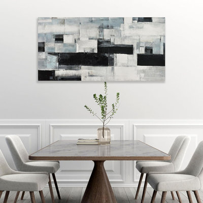 Abstract Wall Art Room Decor Black White And Gray Plaid Minimalism Picture Abstract Art Wall Decor Modern Abstract Wall Art Canvas For Living Room Bedroom Office 20"X40"