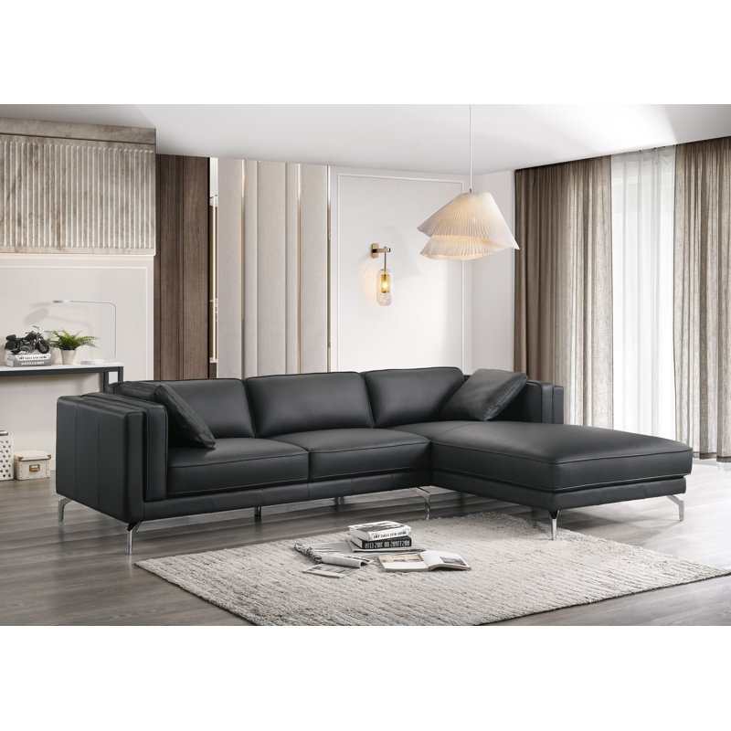Upholstered L-Shaped Sectional, Black , Right Hand Facing