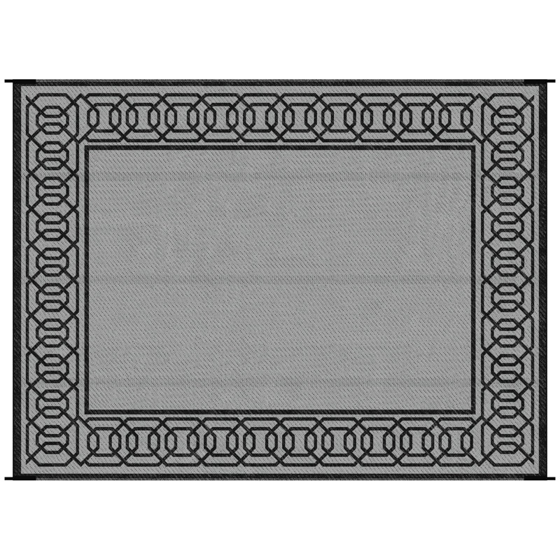 Tapis, tapis d'extérieur réversible, tapis de sol en paille de plastique imperméable, tapis de camping portable pour camping-car, grand tapis de jardin, terrasse, pique-nique, plage, bordure noire et grise