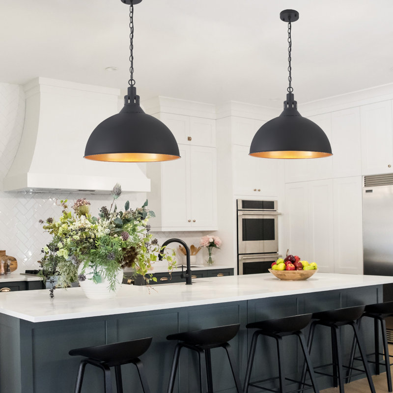 Abrahamson 1 - Light Black Kitchen Island Industrial Large Dome Pendant Light For Dining Room Bedroom Hallway - 17.72" H x 19.69" W