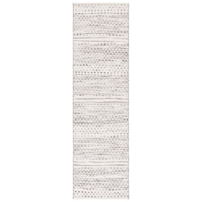 Kilim Hand Woven Wool/Cotton Rug in Ivory/Brown
