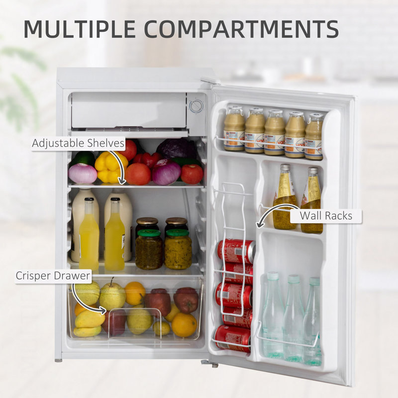 3.2 Cu.Ft Mini Fridge With Freezer, Compact Refrigerator With Adjustable Thermostat, Shelf And Reversible Door For Bedroom, Dorm, Home Office, Energy Efficient