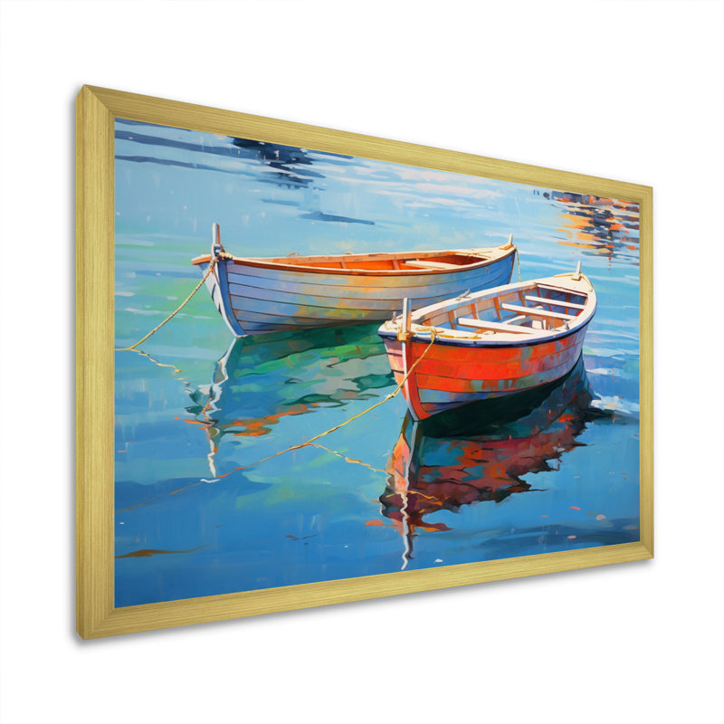 «Boat Harmonic Waters» - Art mural bateau, H 24 po x l 32 po x P 1 po, Cadre doré à une seule photo