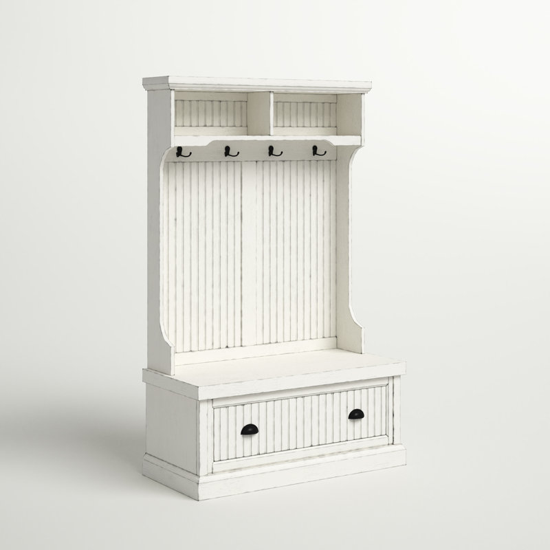 Portemanteau avec banc et rangement pour chaussures Seaside, Blanc vieilli