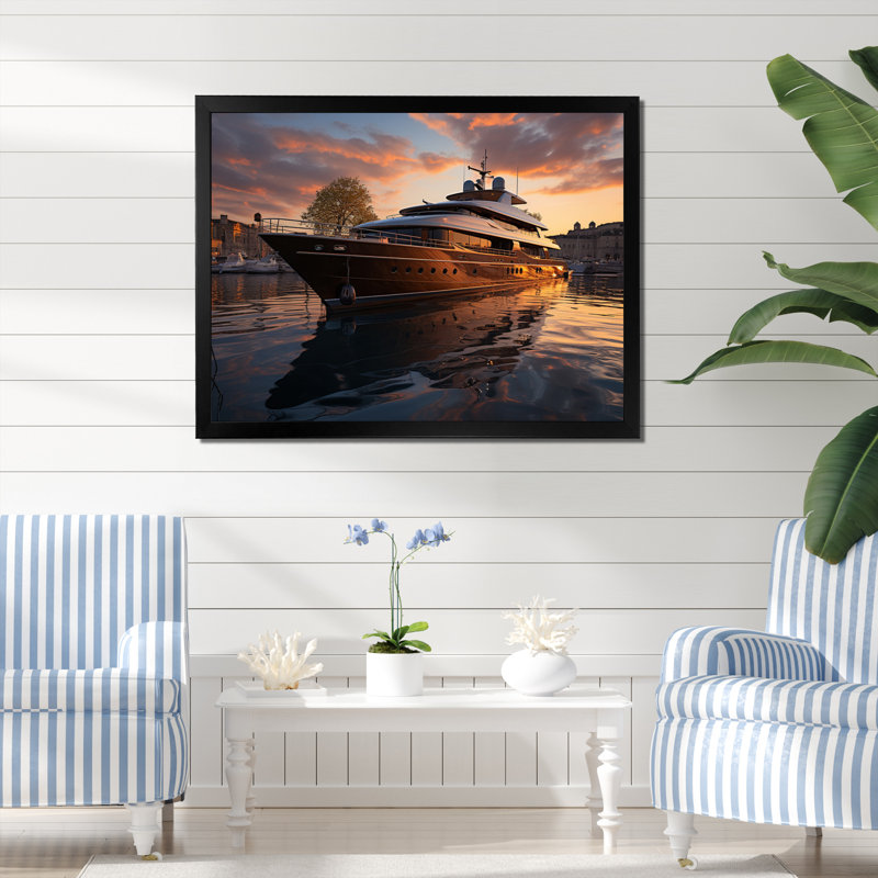 Port Port Elegance - Nautique et plage, reproduction d'art sur toile, Cadre simple noir, H 34 po x l 44 po x P 1,5 po