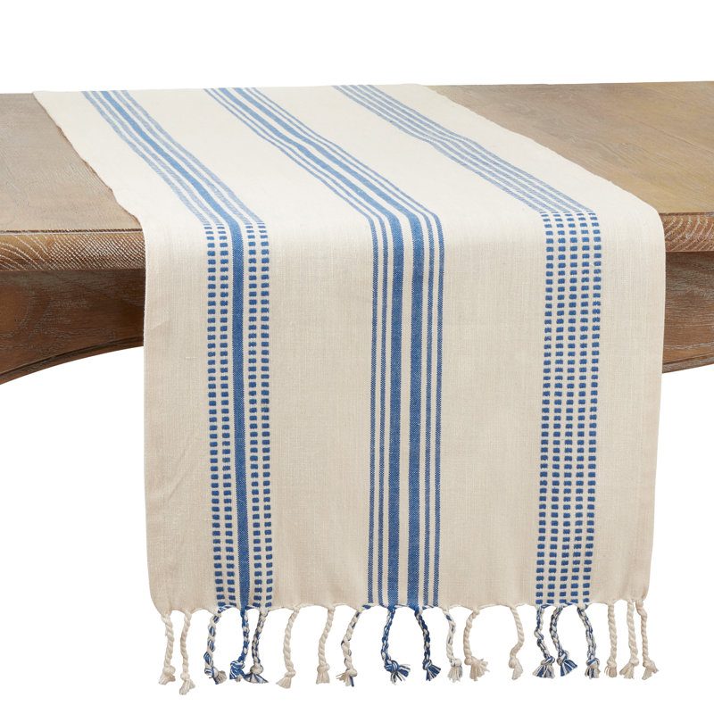 Croetter Striped 100% Cotton Table Runner, 16" W x 108" L, Navy Blue