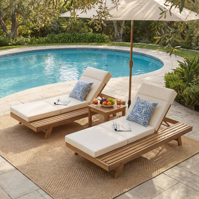 Acacia Wood Lounge Chaise Set With Adjustable Headrest And Water-Resistant Cushions For Outdoor Comfort