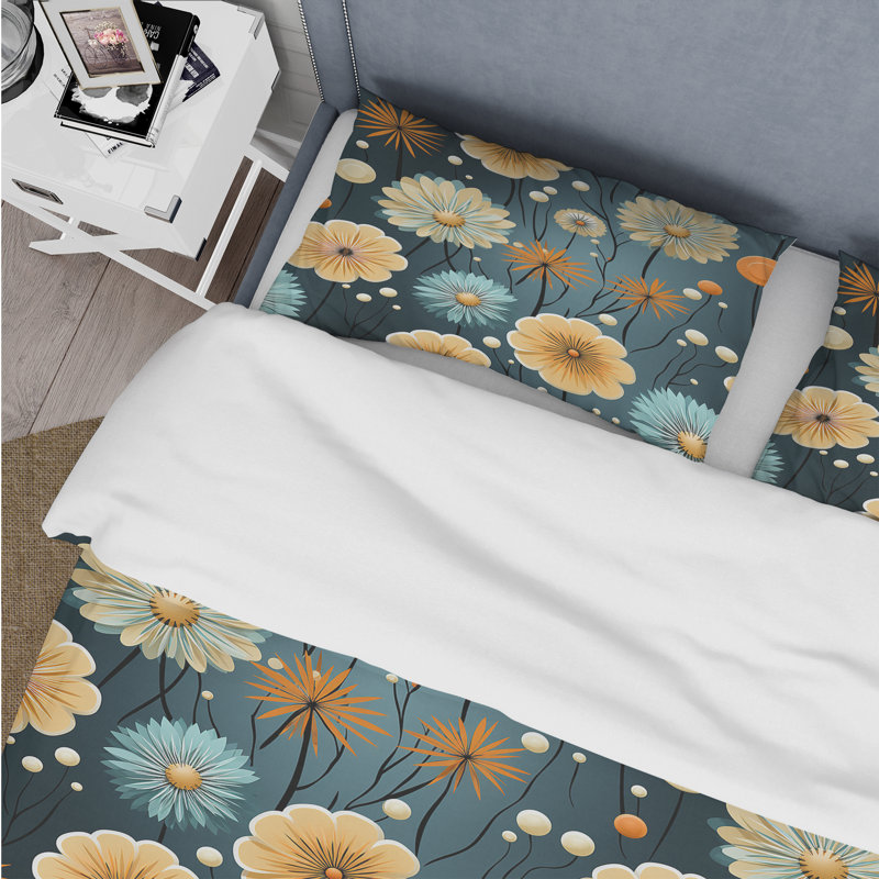 Mod Botanical Delight - Ensemble de housse de couette style Mid-Century - Microfibre de polyester