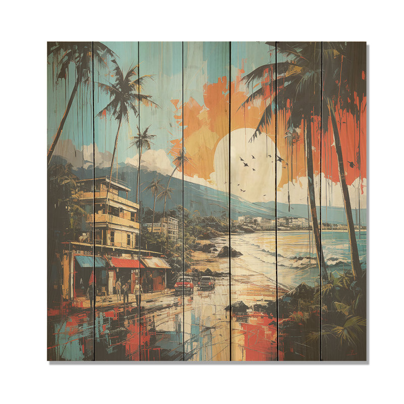 Popart Maui Beach Landscape I - fruits sur bois, H 25 po x l 25 po