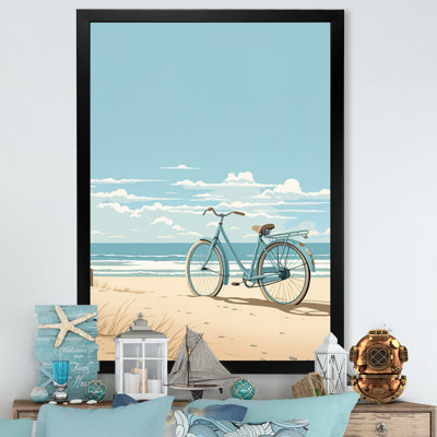 " Blue Beachside Bicycle Retro Illustration "