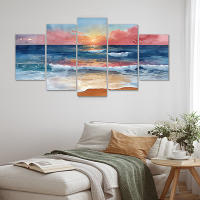 Ensemble de salon art mural plage rose et bleu italien