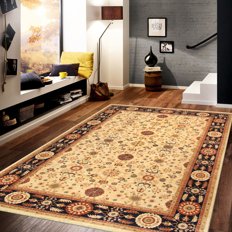 Sultanabad Hand Knotted Wool Oriental Area Rug in Ivory/Black/Red, Rectangle 6'3" x 9'2"