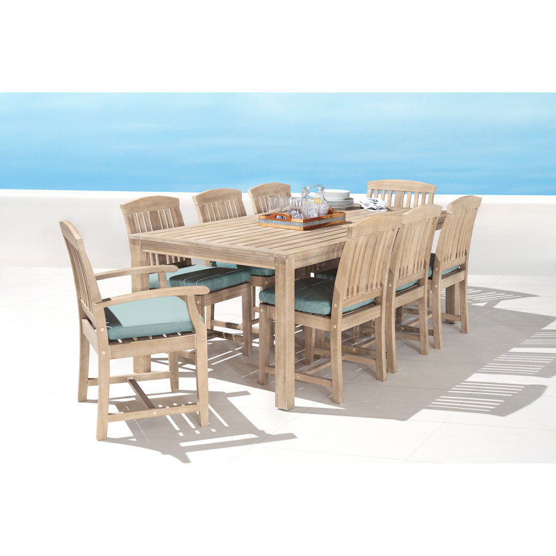 Paulet Rectangular 8 Person Acacia Dining Set With Sunbrella Cushion Covers, Canvas Spa Sunbrella® Canvas