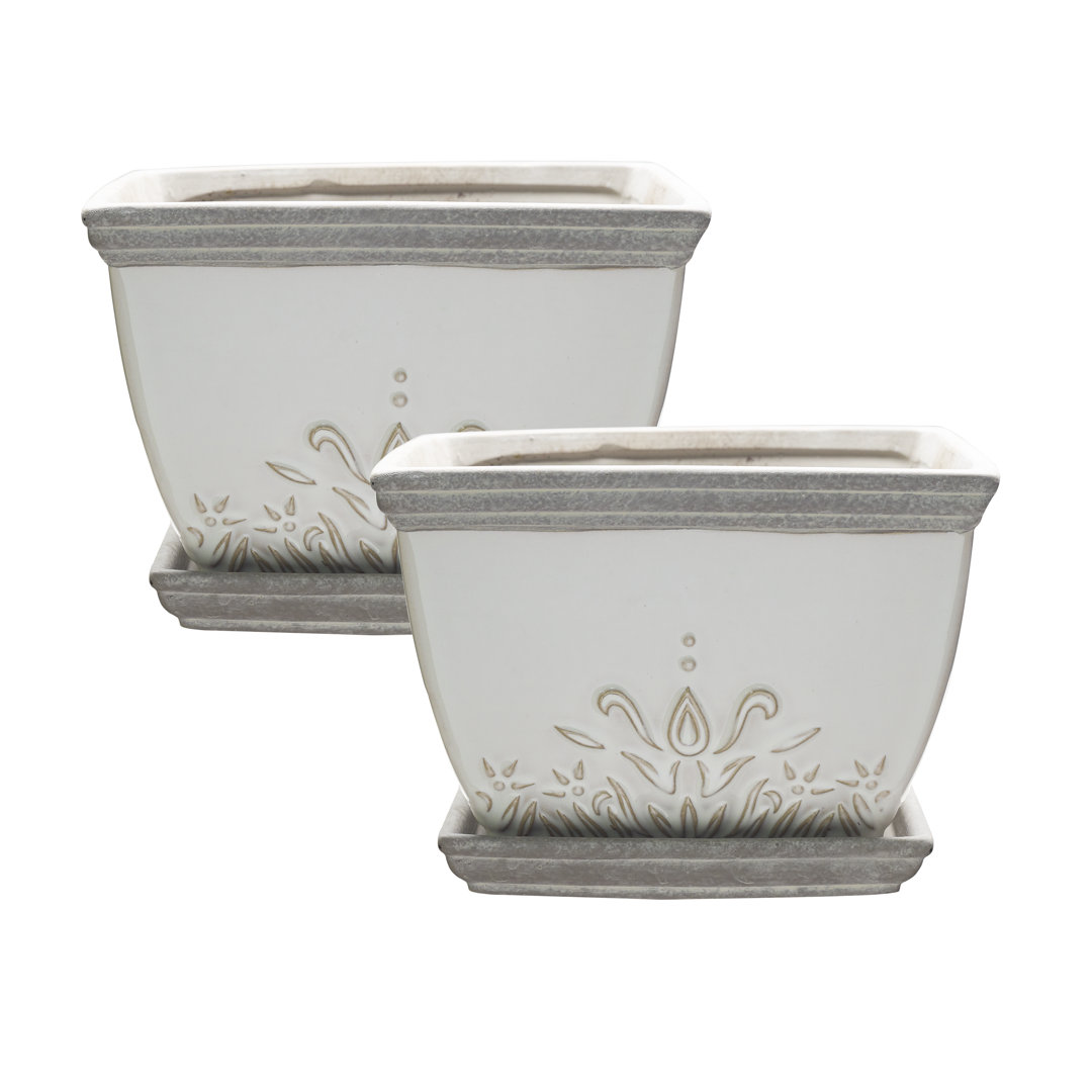 Brentwood Ceramic Planter with Saucer (Set of 2) Southern Patio®