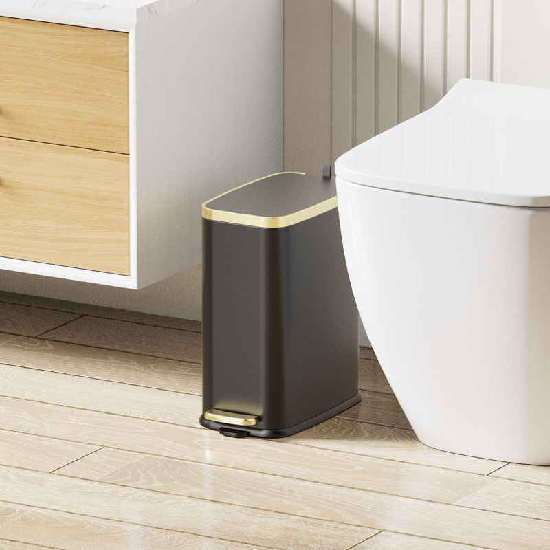 Poubelle de salle de bain 1,6 gallon avec couvercle à fermeture lente, pédale, poubelle en acier inoxydable de 6 L avec seau intérieur amovible, filtre à odeurs intégré, petite poubelle pour salle de bain, toilette, bureau à domicile, chambre à coucher (noir)