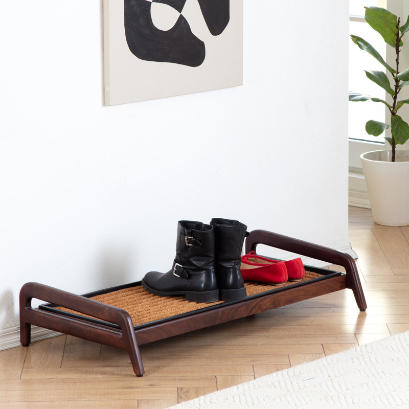 Support à bottes en bois massif de qualité supérieure avec tapis en fibre de coco naturelle - Rangement pour chaussures