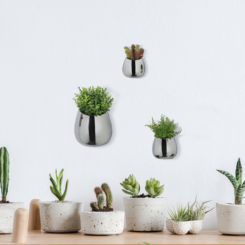 Ensemble de pots à fleurs en céramique 3 pièces Vanlue, Argent