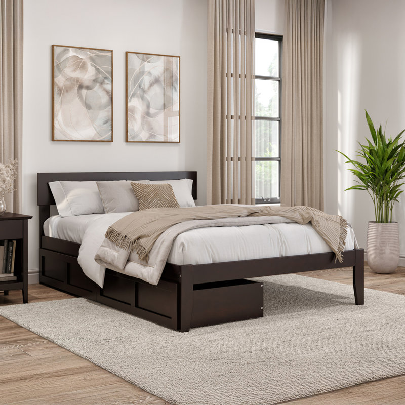 Valeria Premium Wood Storage Platform Bed with Under Bed Storage Drawers, Full, Espresso