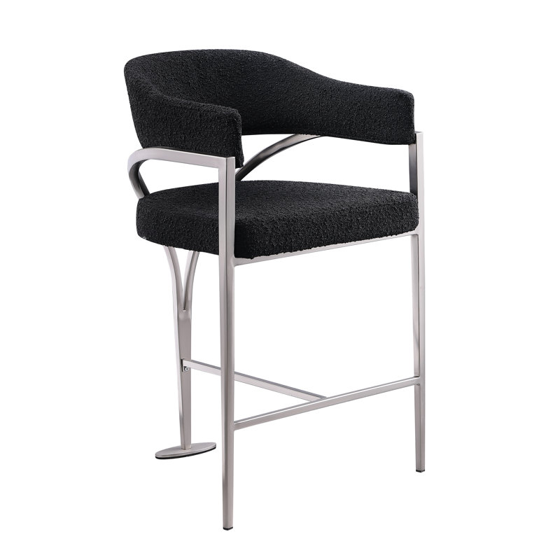 Tabouret de bar Boucle, Siège noir / cadre argenté