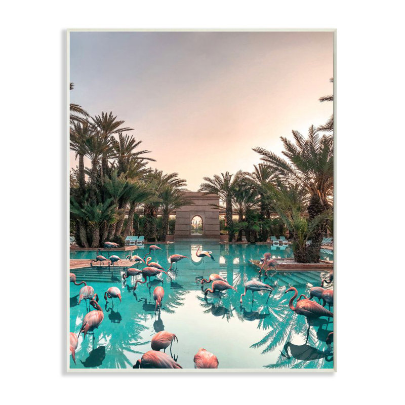 «Tropical Tropical Flamingo Pool Relaxed Reflection Palm Trees» par Daphne Polselli, impression, H 19 po x l 13 po