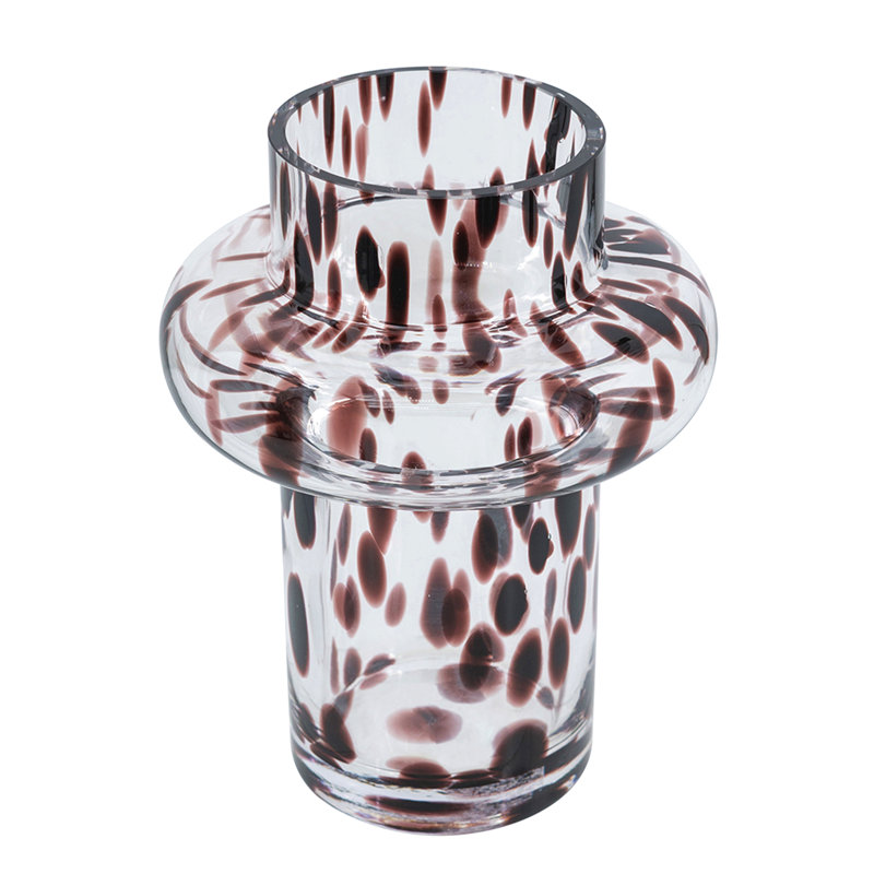 D6X8" Clear Glass Accent Vase With Artistic Amber Spots