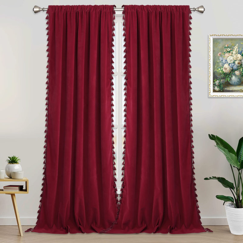 Panneaux de rideaux doux avec rideaux en velours pour le salon, Rouge, L 42 po x L 108 po