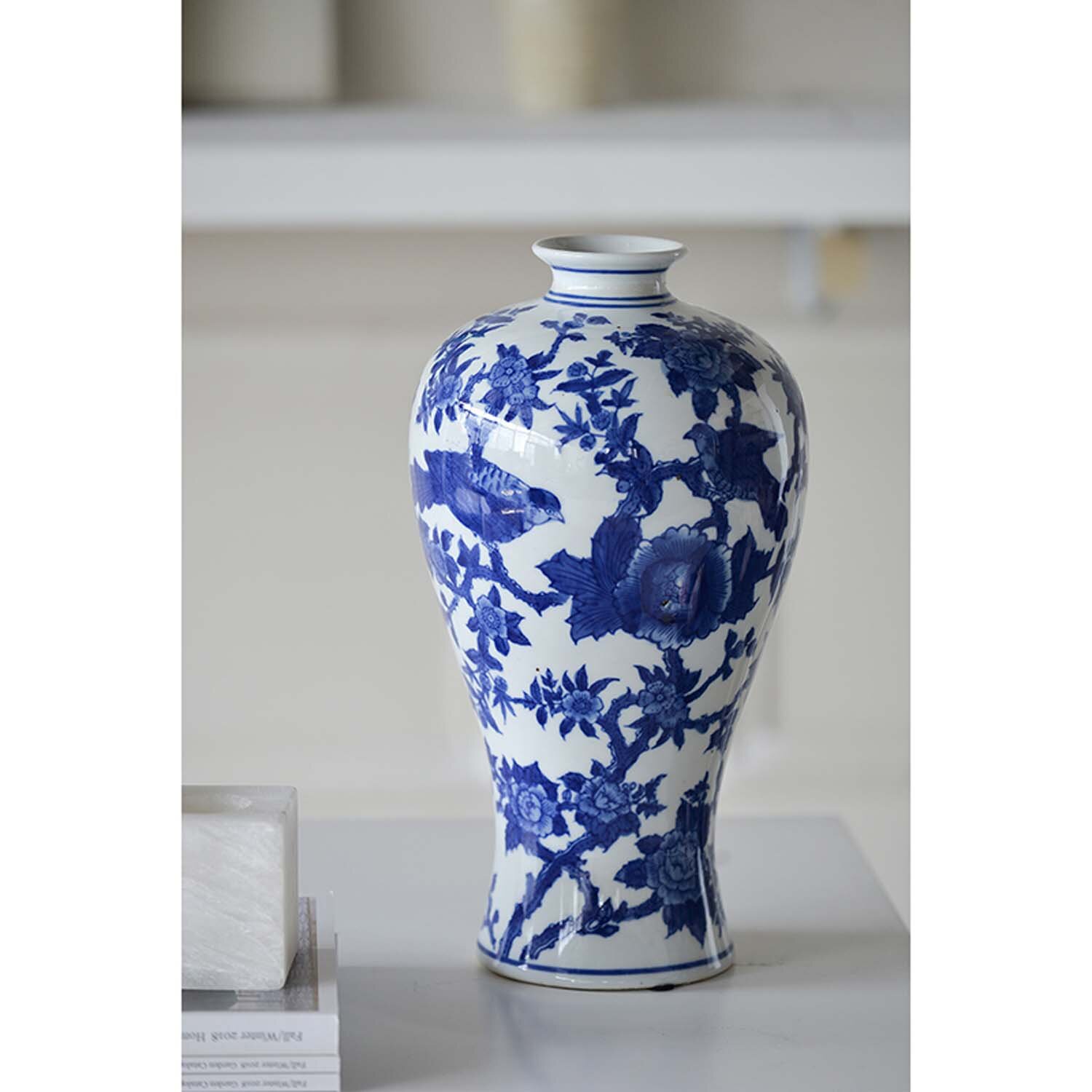 50x70CM（14CT）Oriental Blue and white pottery vase stamped cross