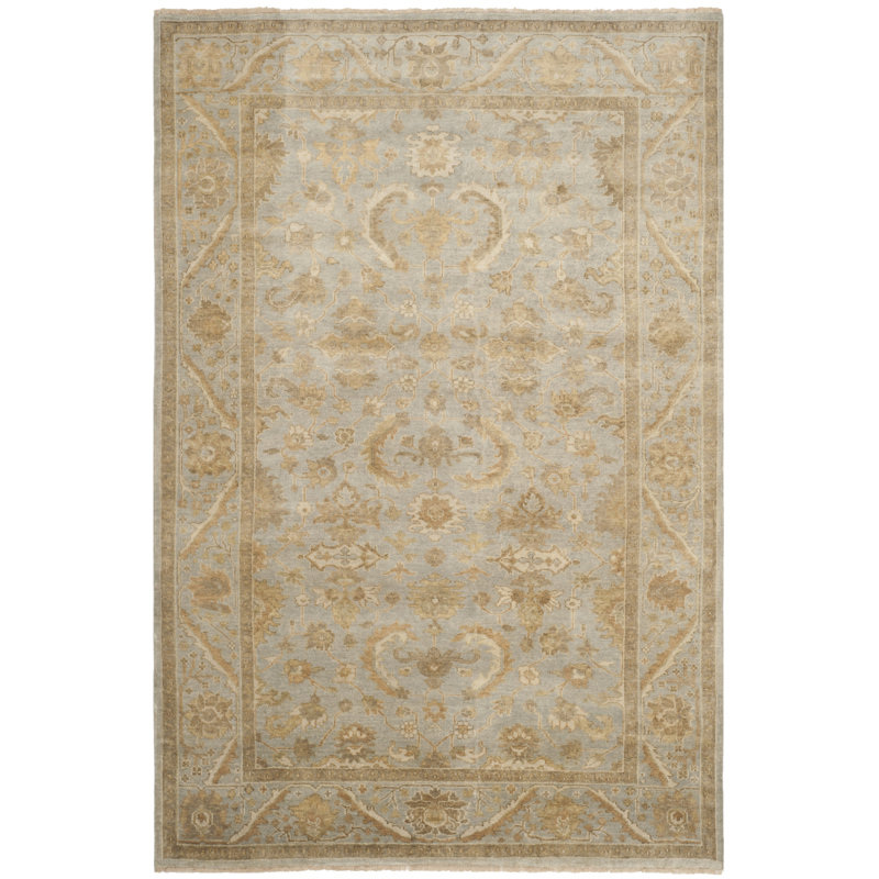 Oushak Oriental Hand-Knotted Wool Light Blue Area Rug, Rectangle 9' x 12'