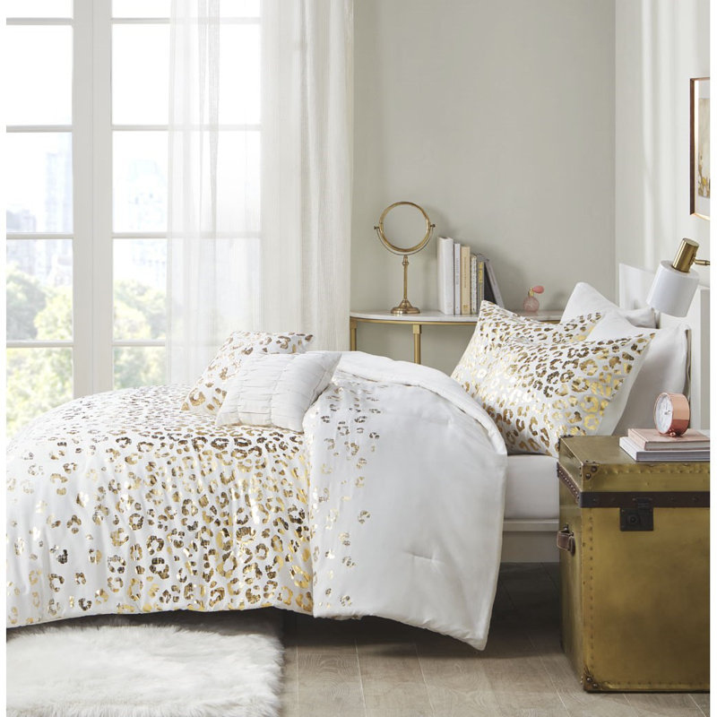 Ivory and Gold Twin Microfiber Animal Print Comforter Set