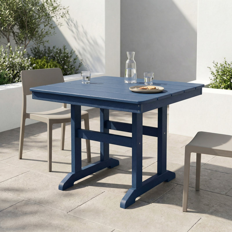 Table de salle à manger d'extérieur en PEHD, table de patio résistante aux intempéries avec cadre robuste en bleu marine