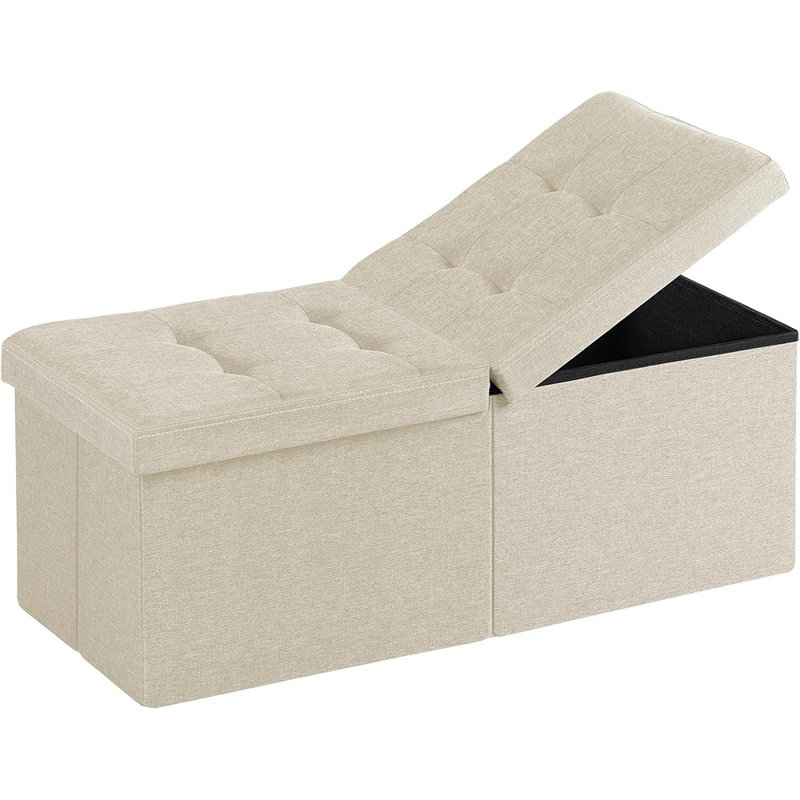 Banc de rangement avec repose-pieds, repose-pieds avec rangement, banc de bout de lit et table basse pour le salon, la chambre à coucher ou le vestibule (beige)