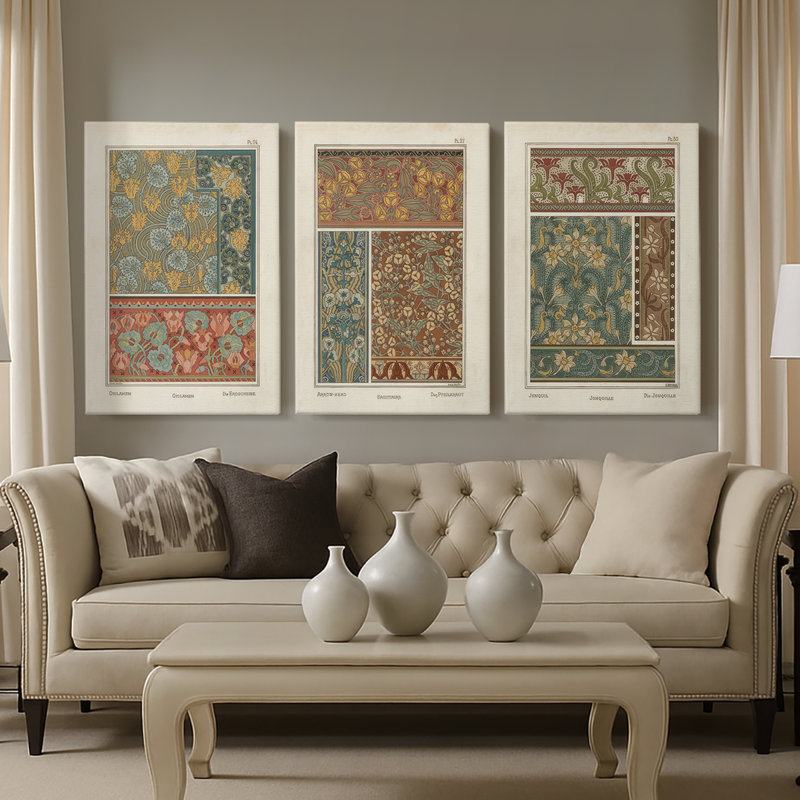 Nouveau décoratif I - Toile tendue avec châssis sur mesure - 3 pièces, H 12 po x l 24 po