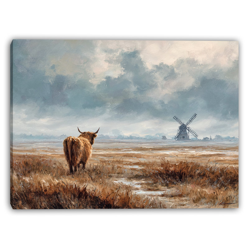 Art mural sur toile Highland Cow in Wildflowers