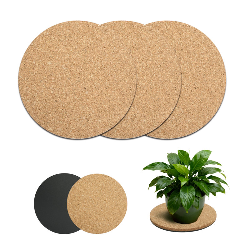 Ensemble de 3 soucoupes à plantes en liège - Sous-verres absorbants de 8 pouces et plateaux d'égouttement pour pots de fleurs d'intérieur, protection de table et de plancher