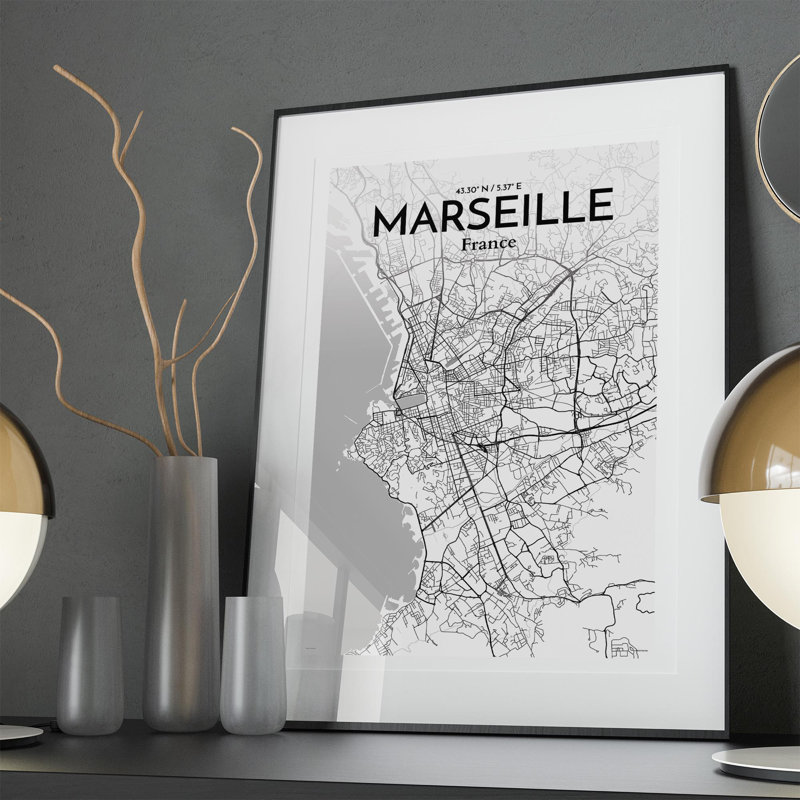 Marseille City Map In Tones - No Frame Print, 36cm H x 24cm W x 0.05cm D